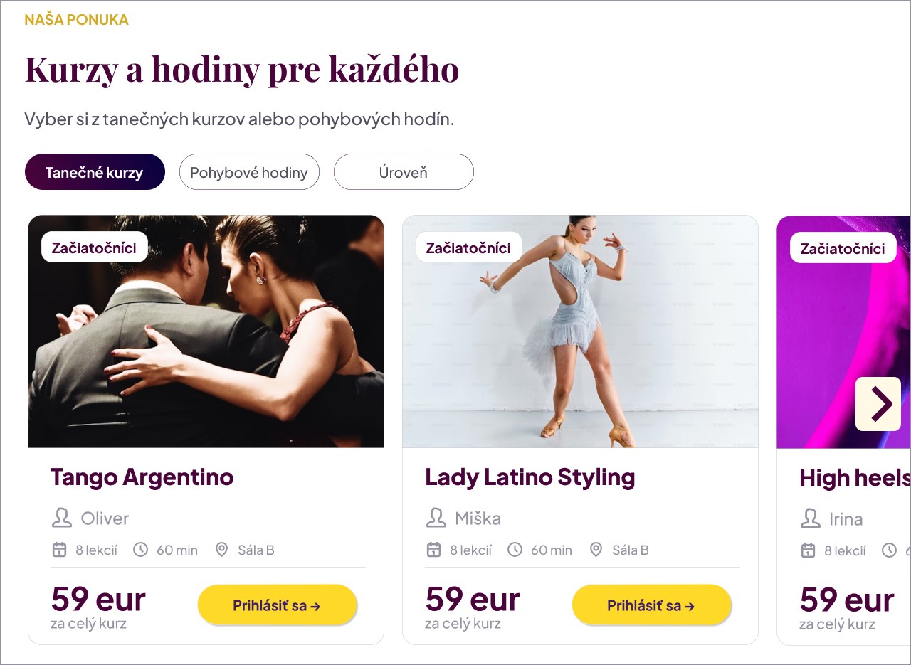 Redesigned course listing with filters and prices